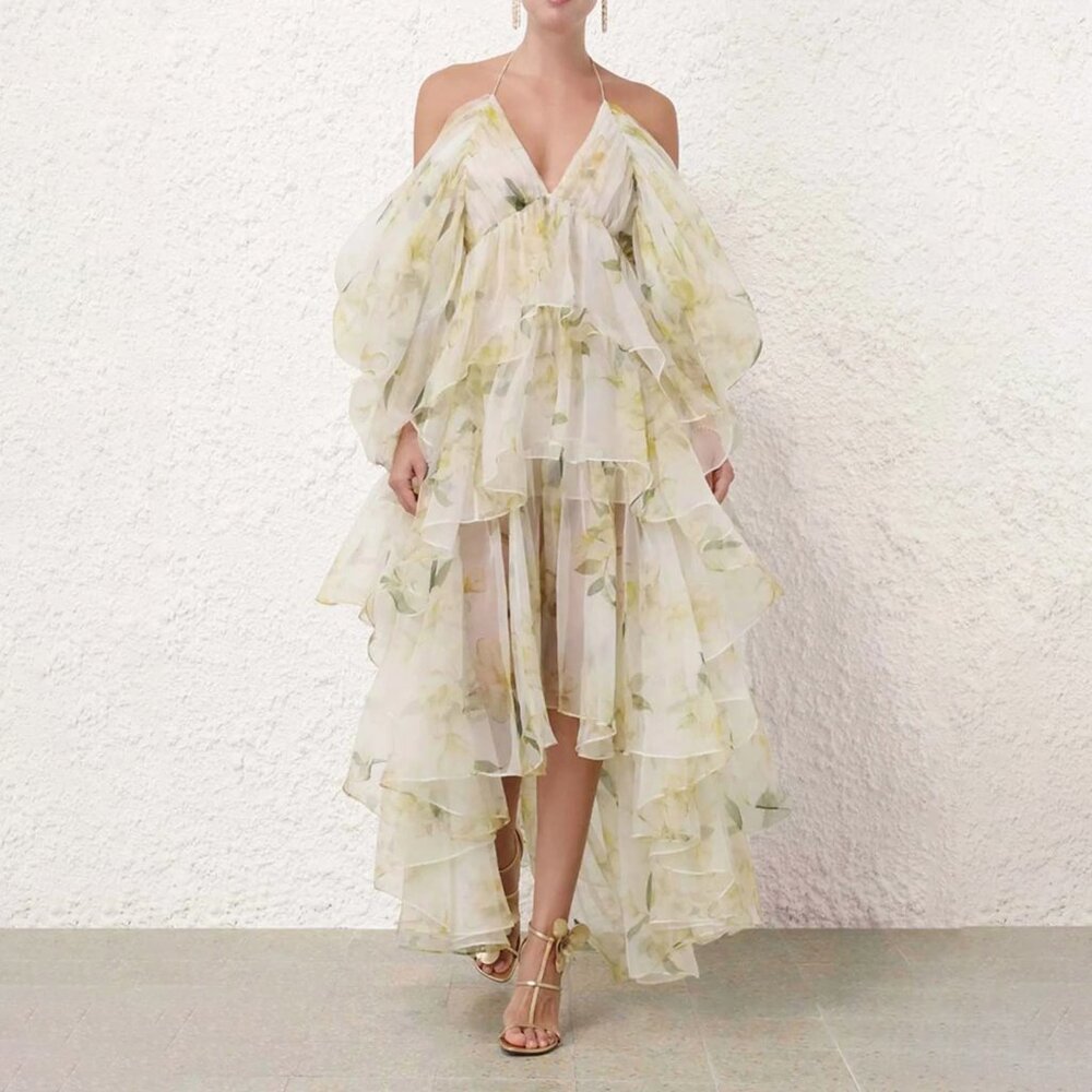 Zimmermann Harmony Gathered Long Dress Silk Floral Size AU 0 US 4 NEW NWT